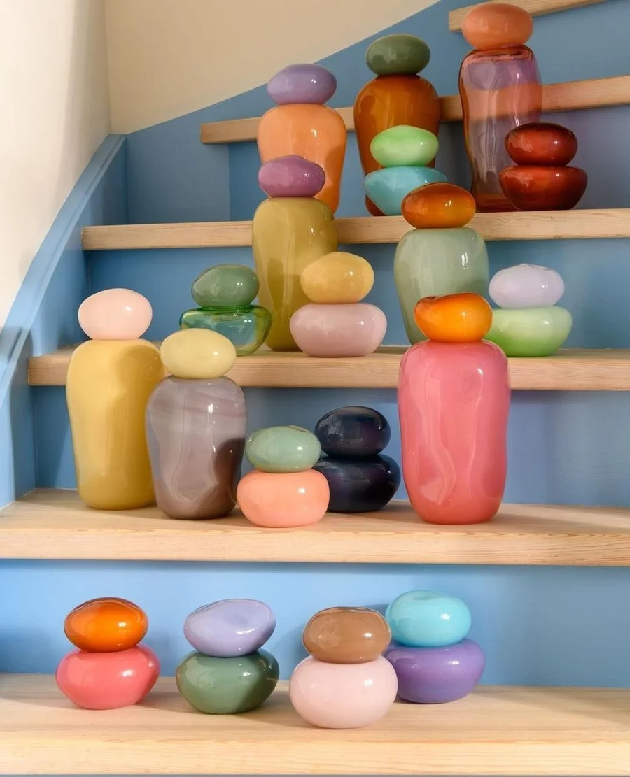 Colourful hand-blown glass vases and objects by Helle Mardahl
